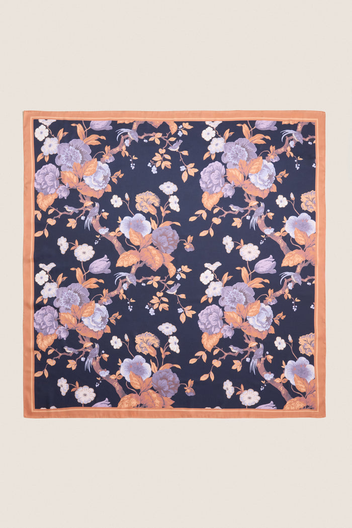 Navy Baroque Floral Large Scarf