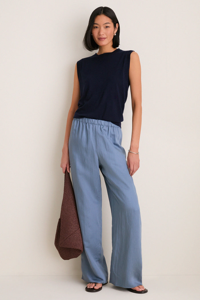 Navy Cashmere Silk Sleeveless Ava Shell