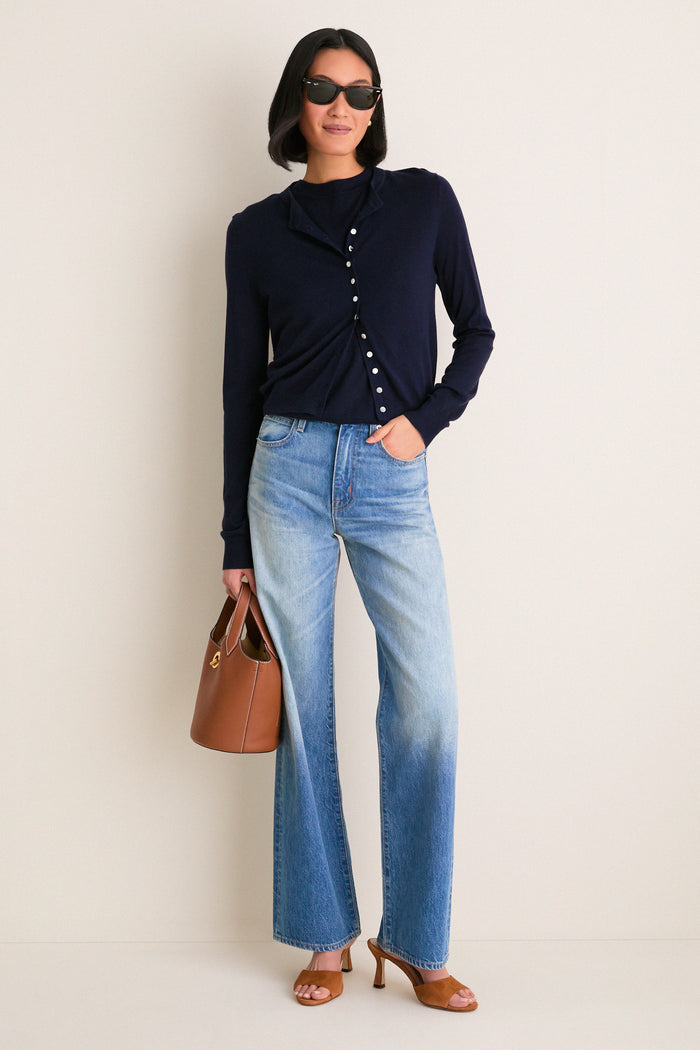 Navy Cashmere Silk Sleeveless Ava Shell