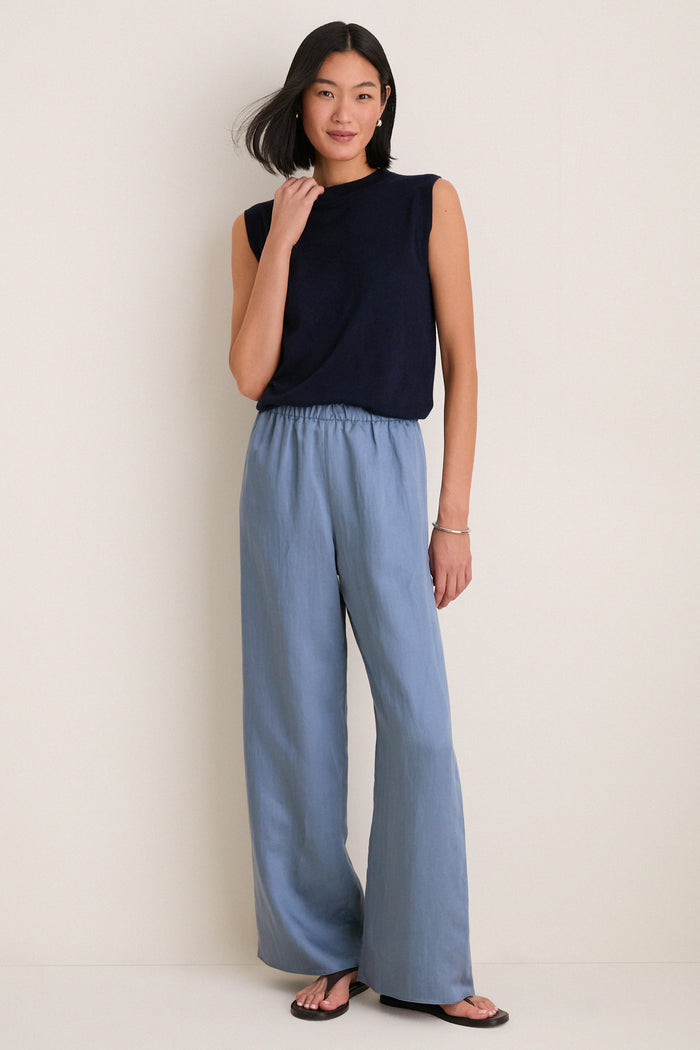 Navy Cashmere Silk Sleeveless Ava Shell