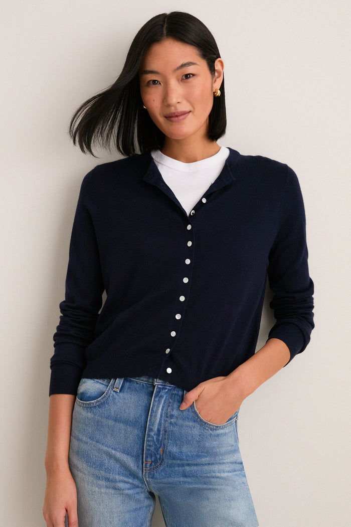 Navy Cashmere Silk Spencer Cardigan