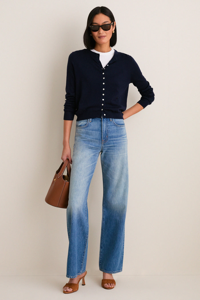 Navy Cashmere Silk Spencer Cardigan