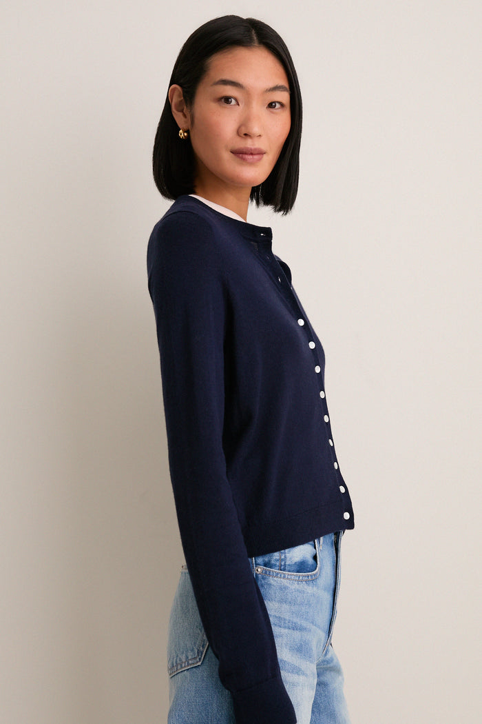 Navy Cashmere Silk Spencer Cardigan
