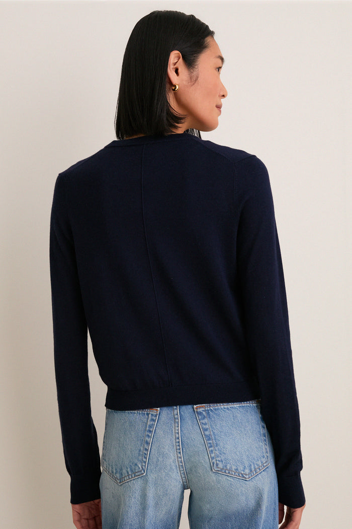 Navy Cashmere Silk Spencer Cardigan