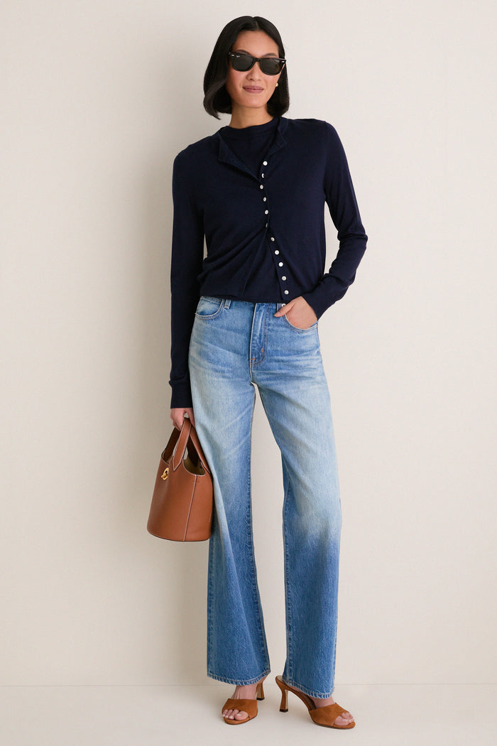Navy Cashmere Silk Spencer Cardigan