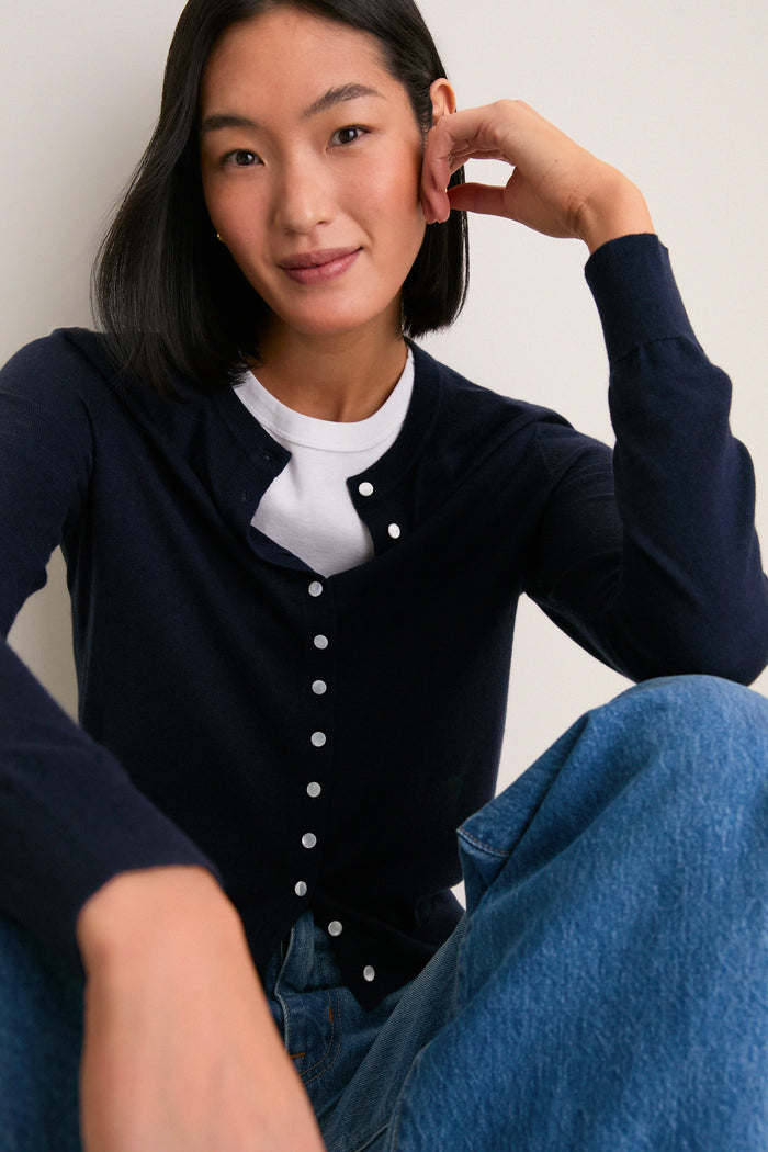 Navy Cashmere Silk Spencer Cardigan