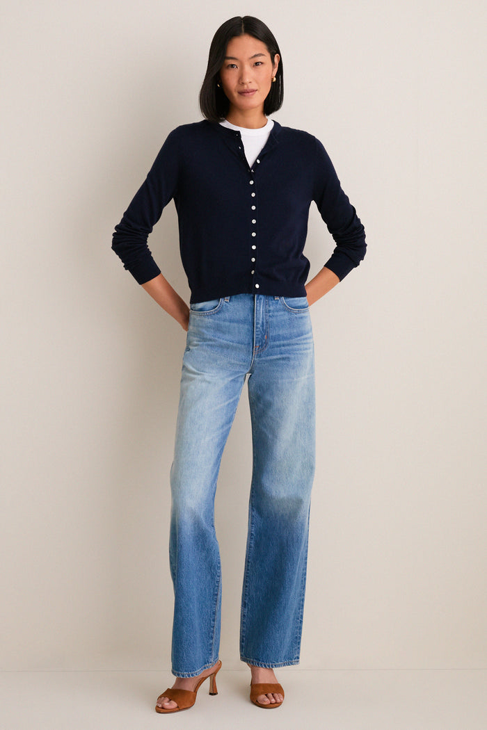 Navy Cashmere Silk Spencer Cardigan