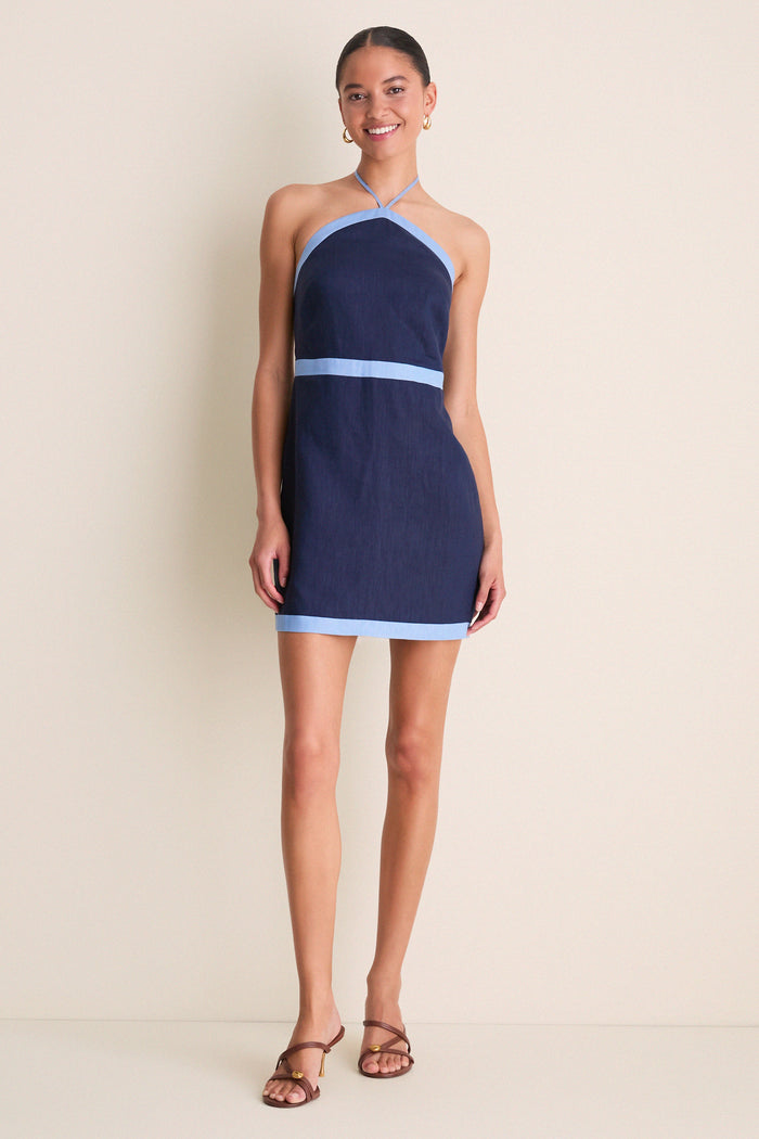 Navy & Cerulean Colorblock Judy Halter Mini Dress