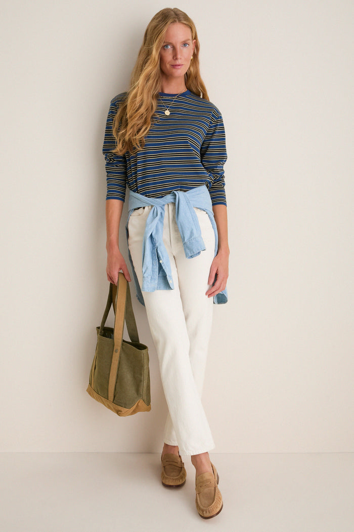 Navy Collegiate Stripe Morris Tee