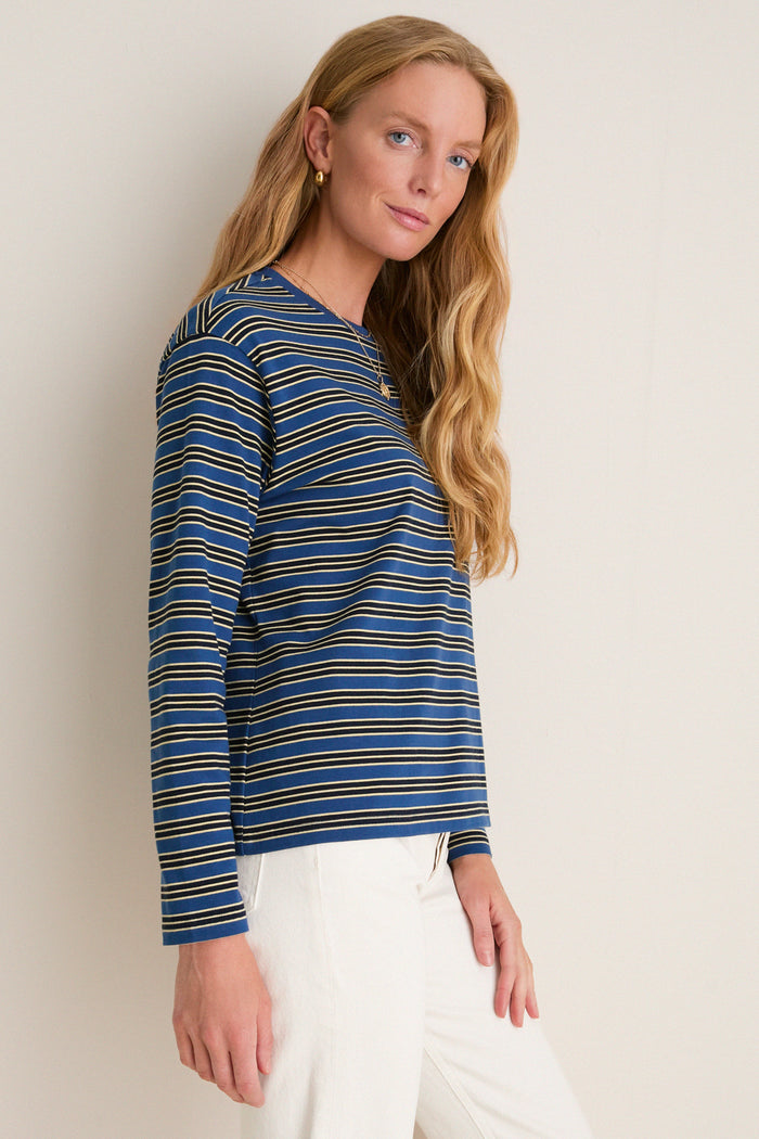 Navy Collegiate Stripe Morris Tee