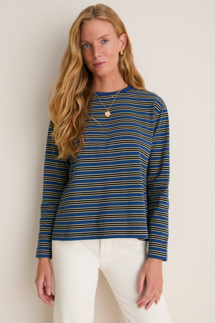 Navy Collegiate Stripe Morris Tee
