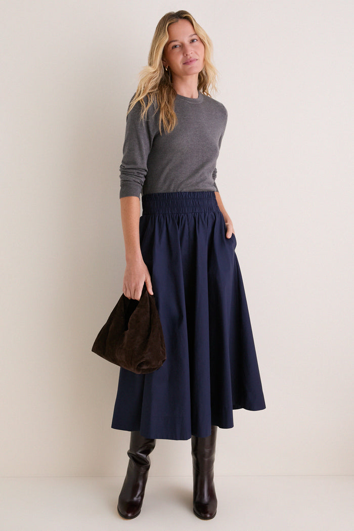 Navy Cotton Poplin Niki Circle Skirt
