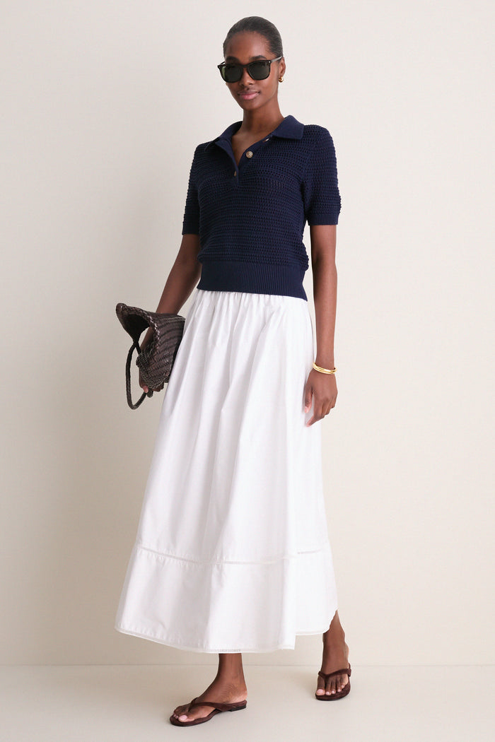 Navy Crochet Cotton Asher Polo