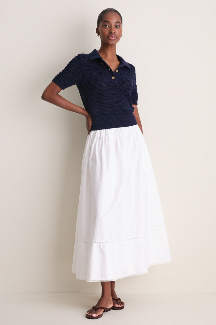 Navy Crochet Cotton Asher Polo