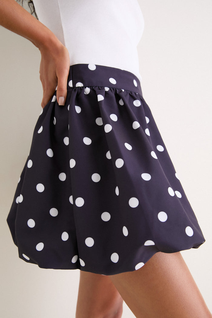 Navy & Ivory Polka Dot Zoe Bubble Mini Skirt