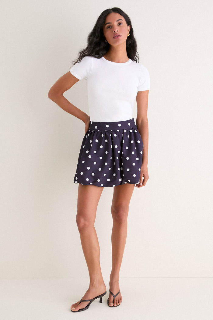 Navy & Ivory Polka Dot Zoe Bubble Mini Skirt