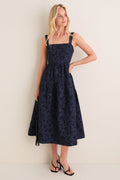Navy Jacquard Square Neck Irene Midi Dress
