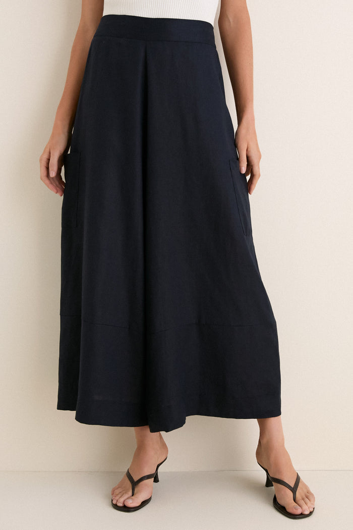 Navy Linen Wide Leg Enzo Pant