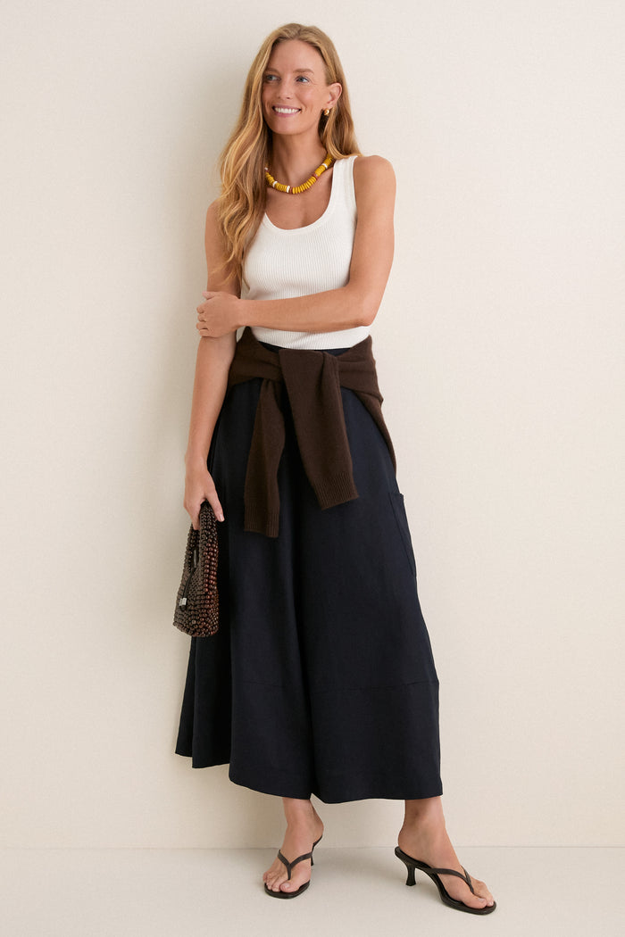 Navy Linen Wide Leg Enzo Pant