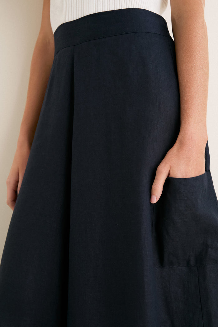 Navy Linen Wide Leg Enzo Pant