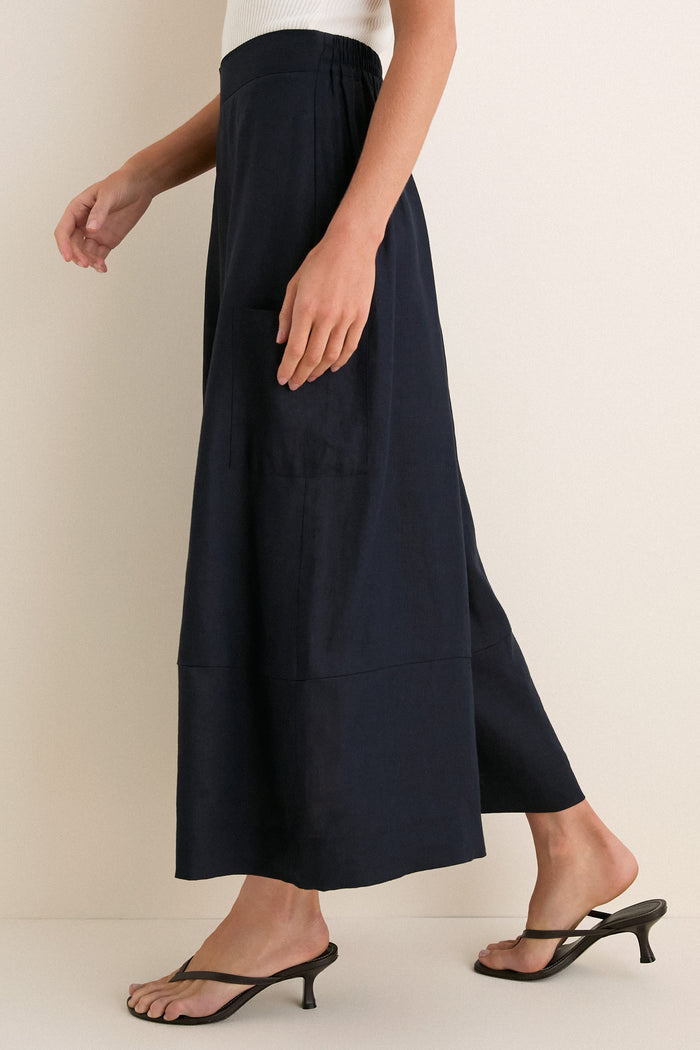 Navy Linen Wide Leg Enzo Pant