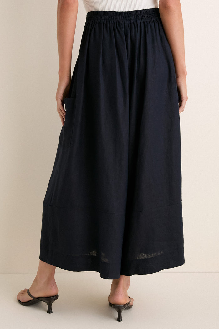 Navy Linen Wide Leg Enzo Pant