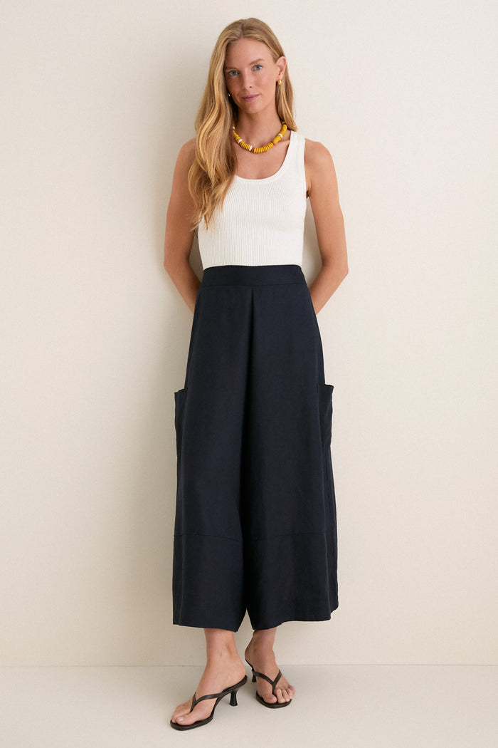 Navy Linen Wide Leg Enzo Pant