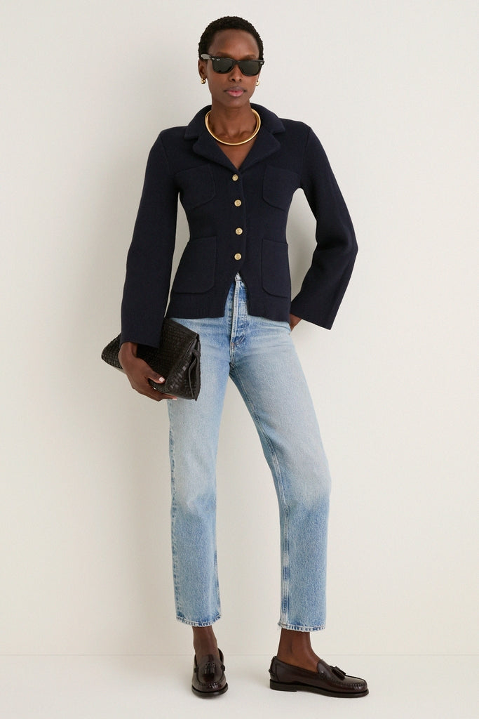 Navy London Sweater Jacket in Cotton Cashmere