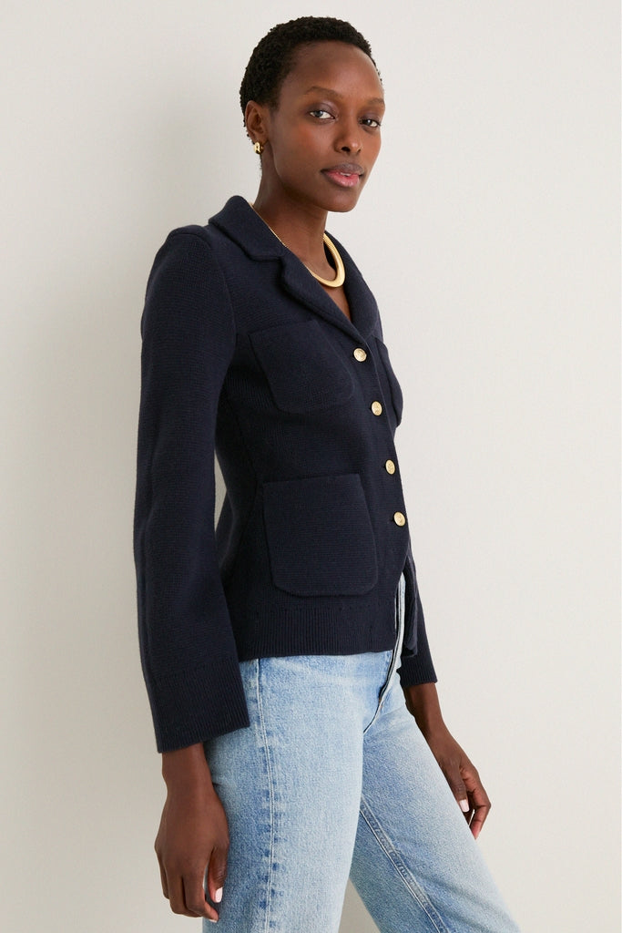 Navy London Sweater Jacket in Cotton Cashmere