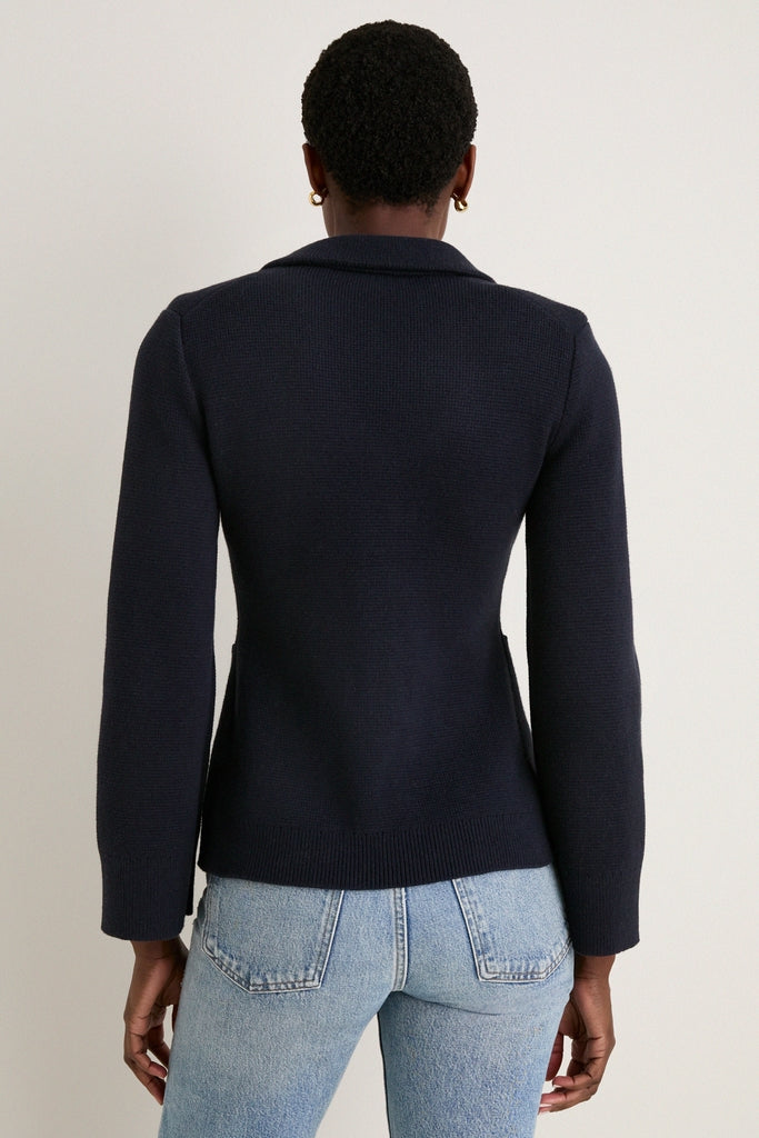 Navy London Sweater Jacket in Cotton Cashmere