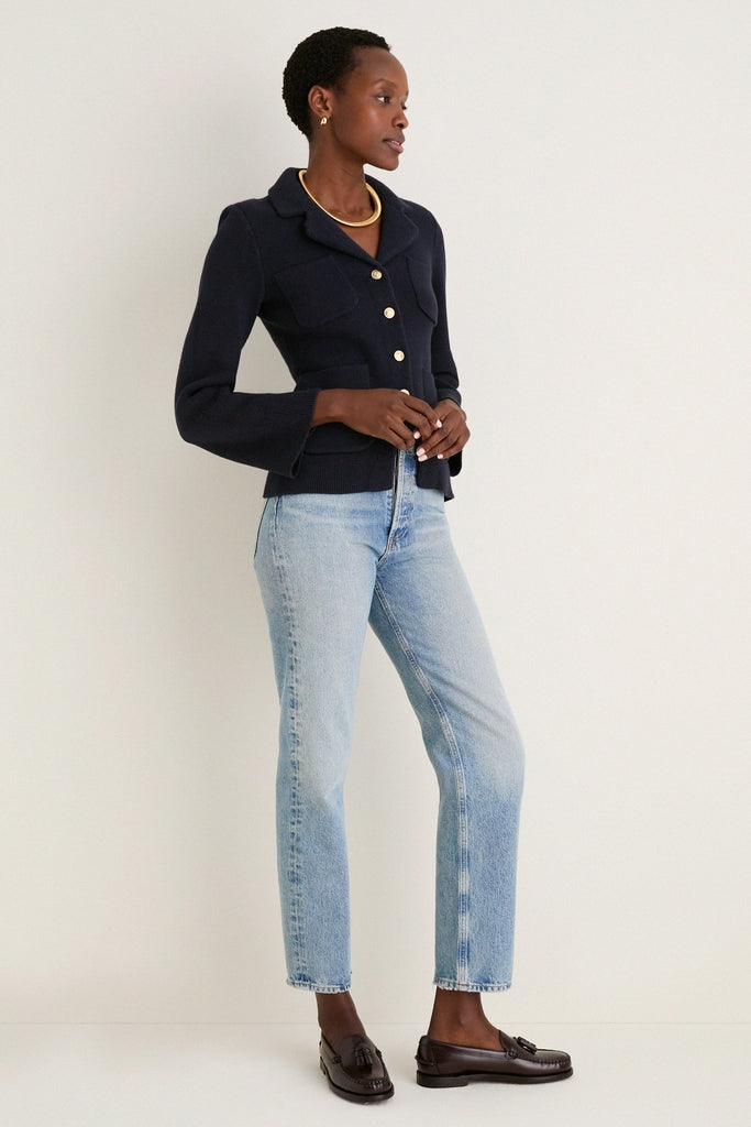 Navy London Sweater Jacket in Cotton Cashmere