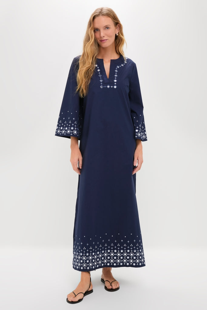 Navy Mirror Embellished Lorena Caftan