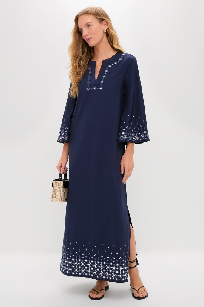 Navy Mirror Embellished Lorena Caftan