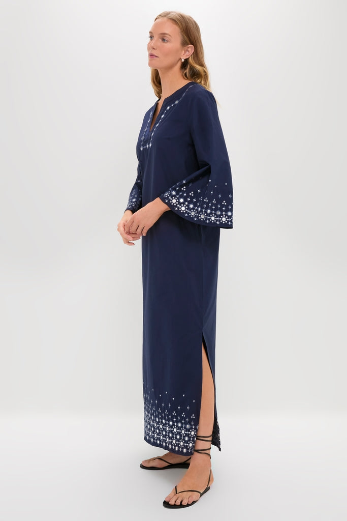 Navy Mirror Embellished Lorena Caftan