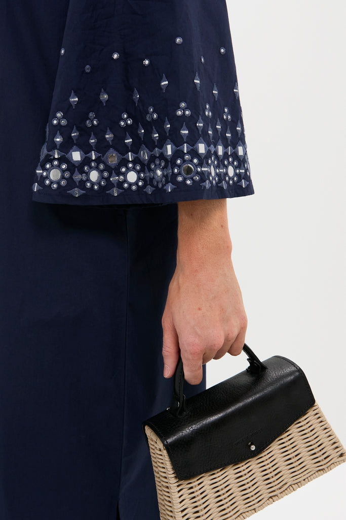 Navy Mirror Embellished Lorena Caftan