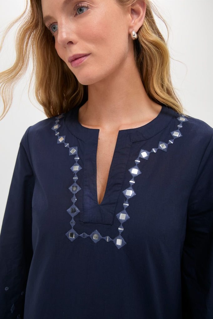 Navy Mirror Embellished Lorena Caftan