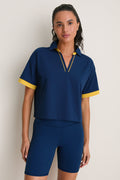 Navy Performance Cotton Cropped Carol Polo