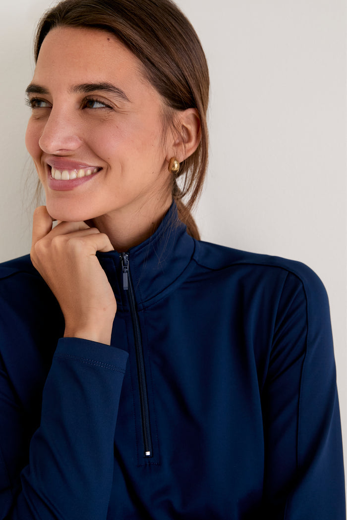 Navy Performance Jersey Carver Quarter Zip Tee