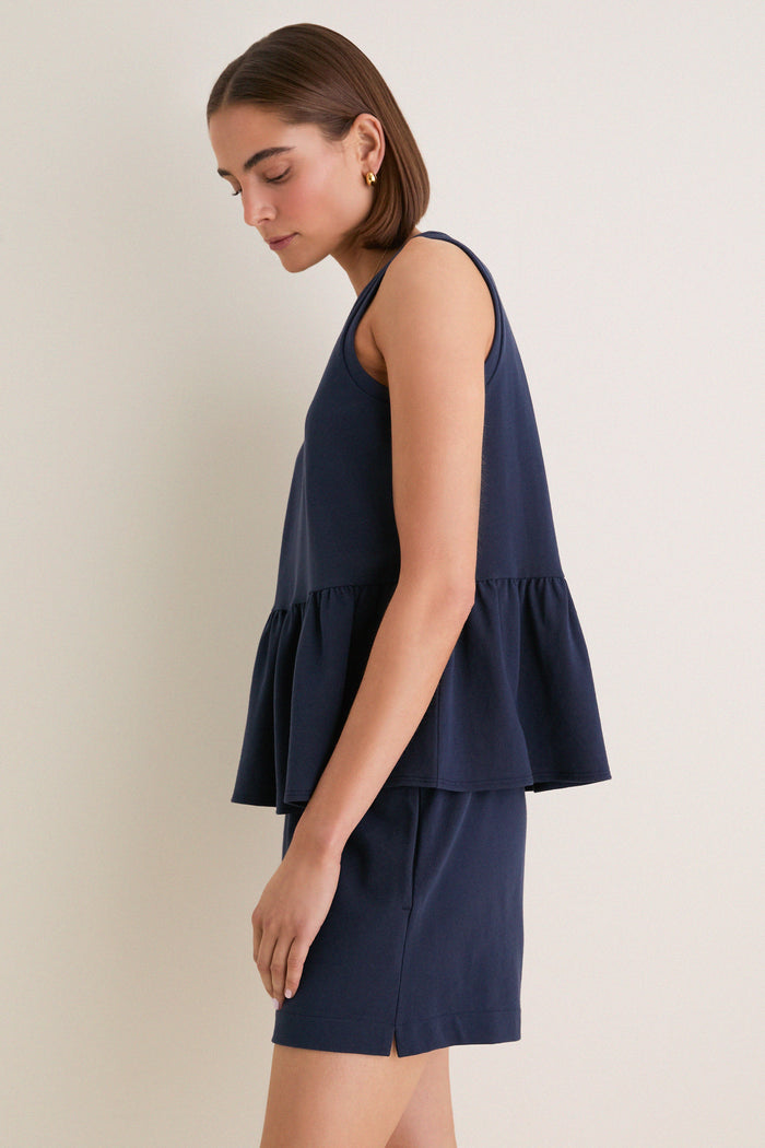 Navy Pique Mercer Peplum Top