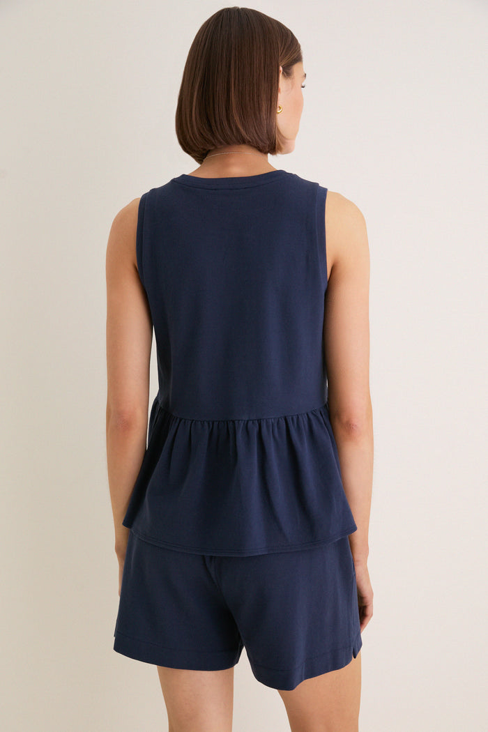 Navy Pique Mercer Peplum Top