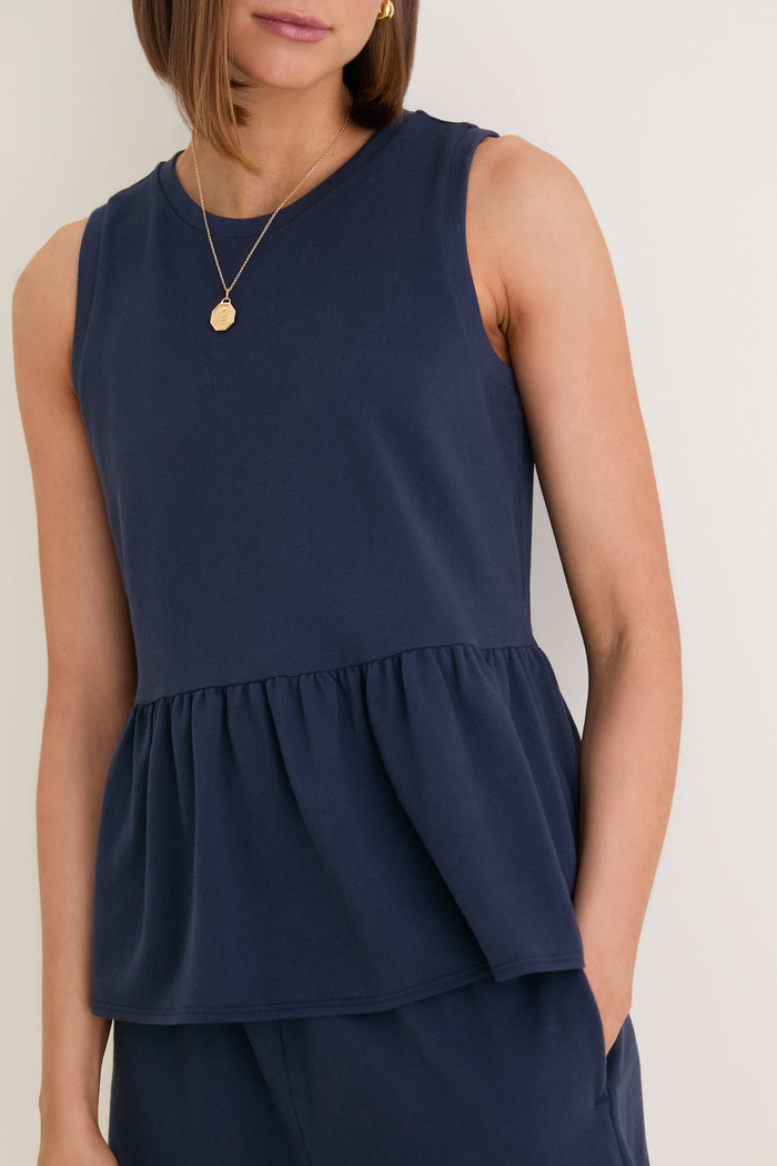 Navy Pique Mercer Peplum Top