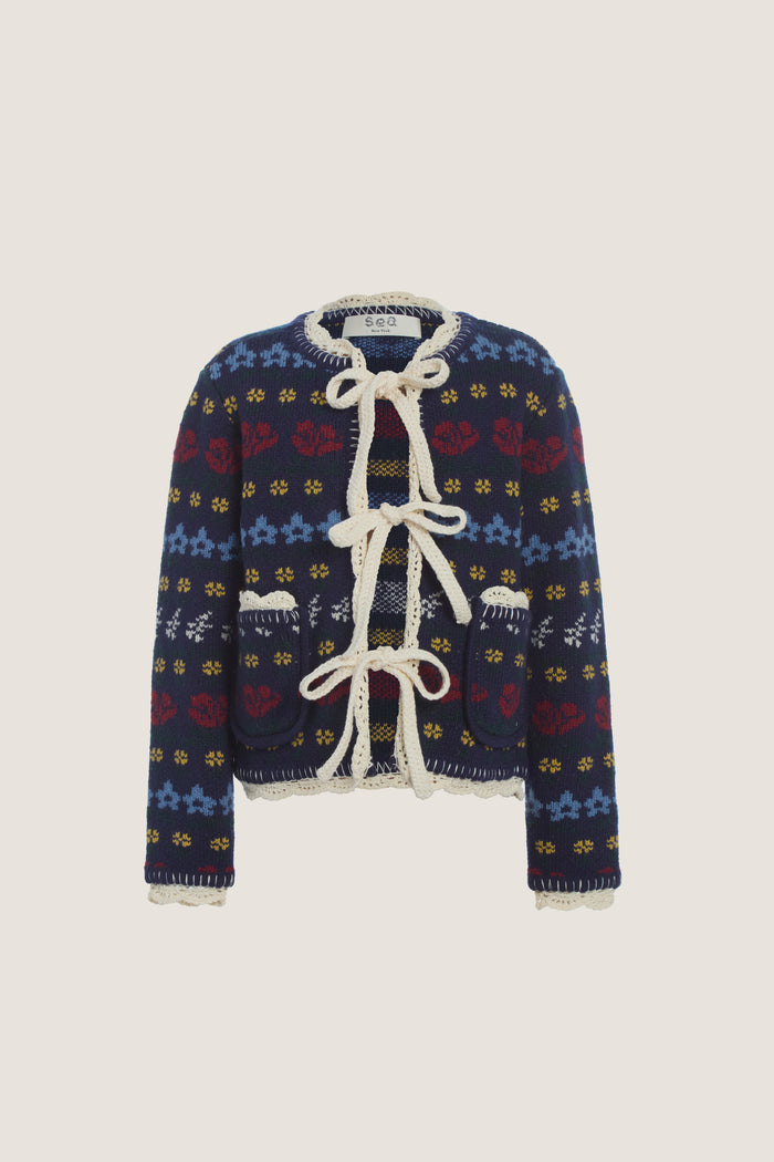 Navy Preston Knit Tie Front Cardigan