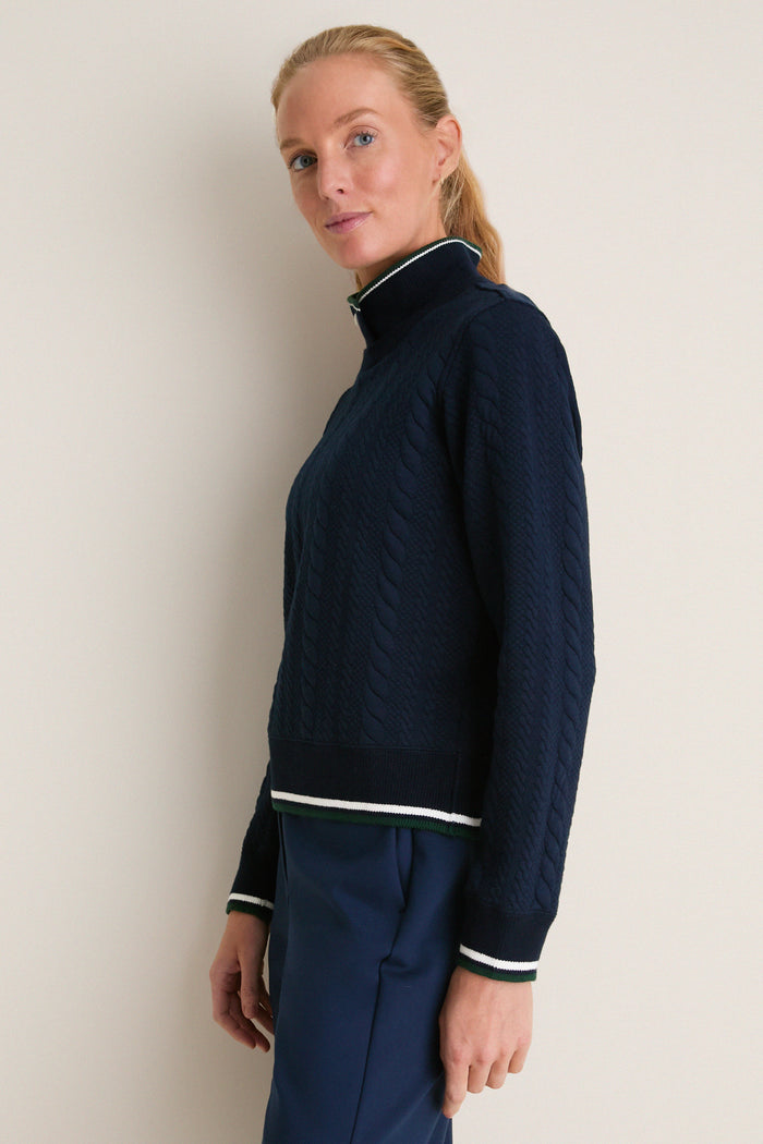 Navy Quilted Stretch Collared Colleen Pullover