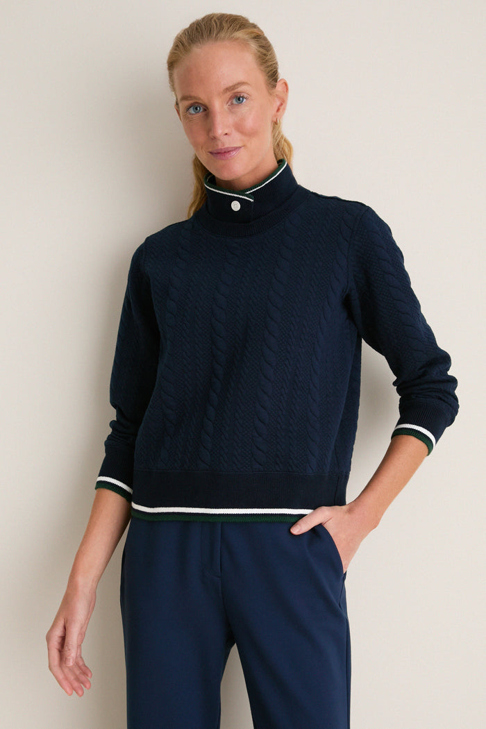 Navy Quilted Stretch Collared Colleen Pullover