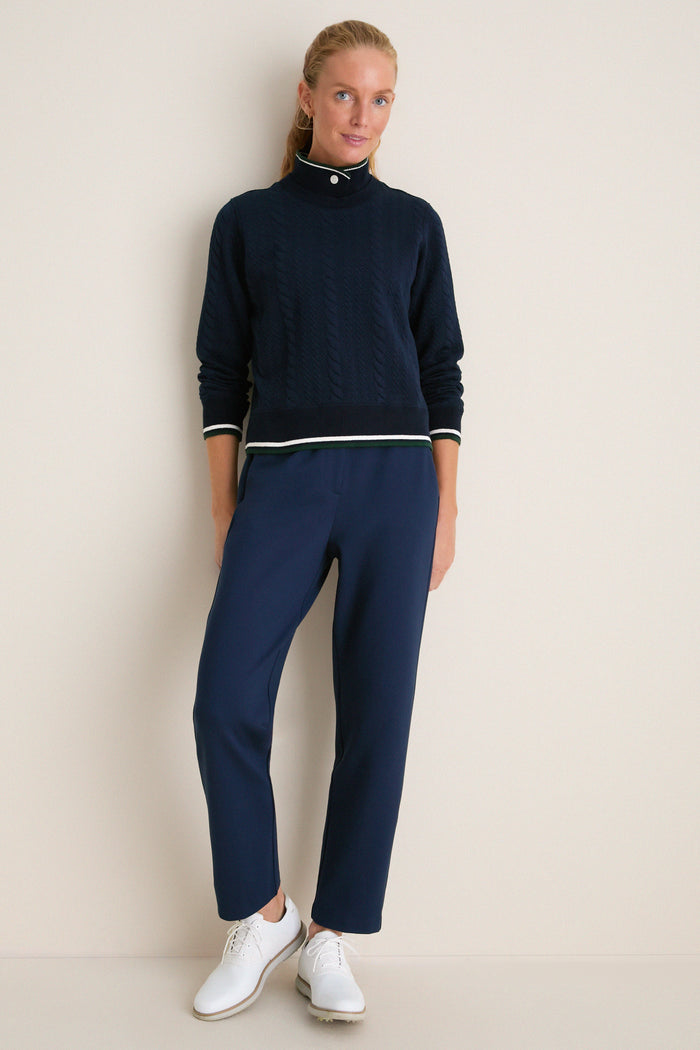 Navy Quilted Stretch Collared Colleen Pullover