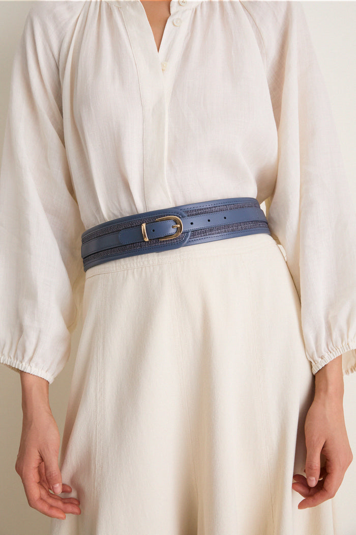 Navy Raffia Waist Belt