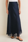 Navy Satin Mischa Slip Skirt