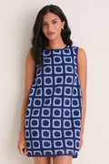 Navy & Sky Blue Crochet Calabash Mini Dress