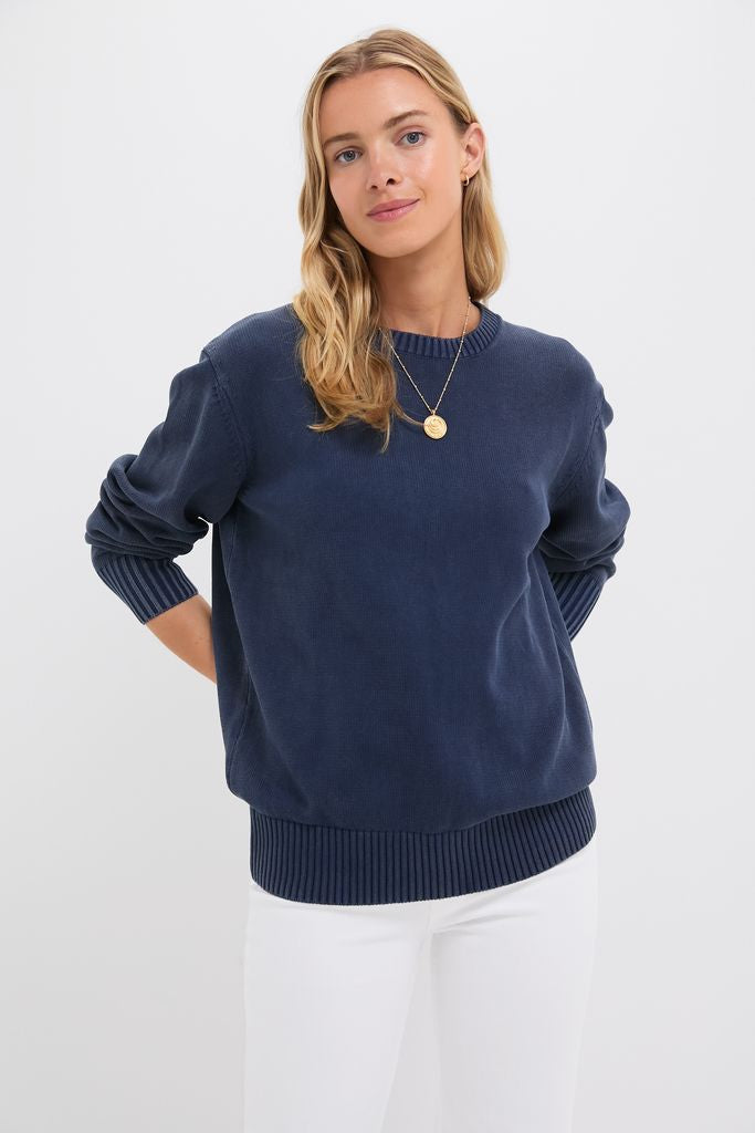 Navy Stone Washed Cotton Anne Crewneck Sweater