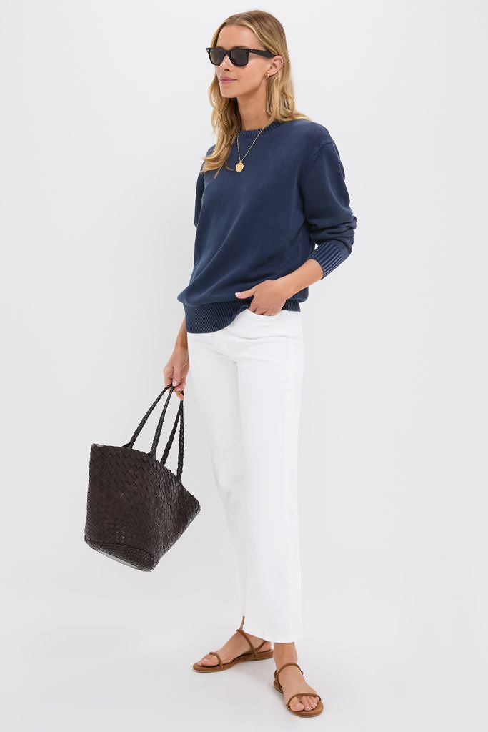 Navy Stone Washed Cotton Anne Crewneck Sweater